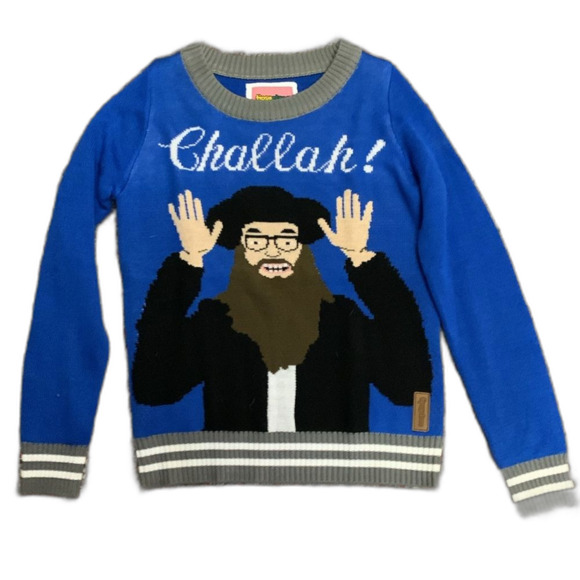 Tipsy Elves Hanukkah Challah Blue Crewneck Holiday Sweater Size XS - Picture 2 of 12